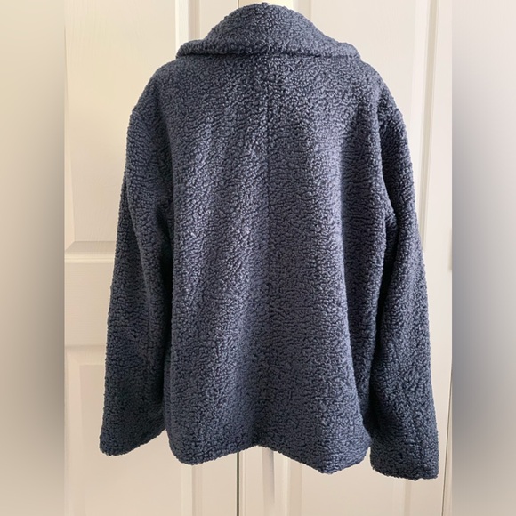 LAUREN CONRAD Women’s Dark Slate Blue Pink Long Sleeve Shaggy Moto Jacket - Picture 7 of 12